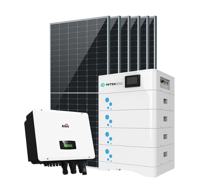 Sistema solar doméstico híbrido de 20 kW con batería de litio de 40 kWh.