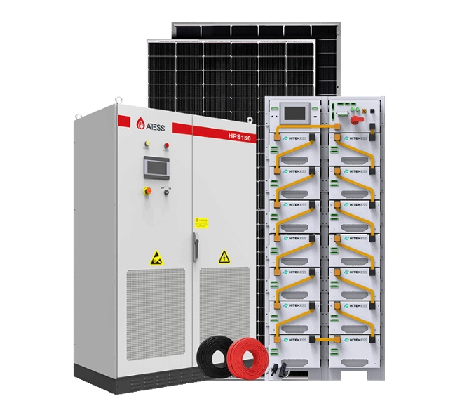 Sistema híbrido de energía solar industrial de 150 kW con batería de 286 kWh.