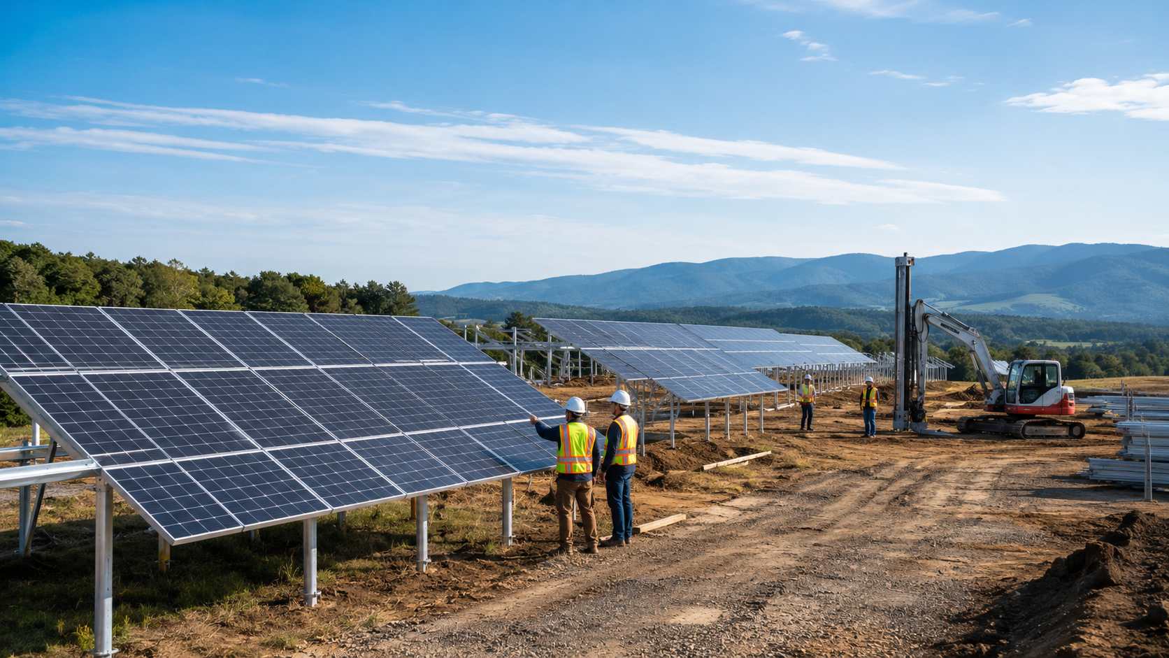 Instalación de paneles solares en tierra para una energía confiable.